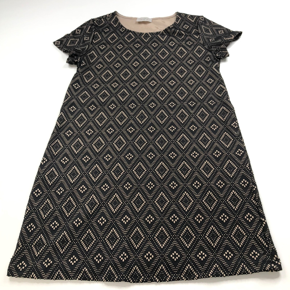 Everly Anthropologie Small Cut Out A-Line Mini Shirt Dress Black Beige MINT